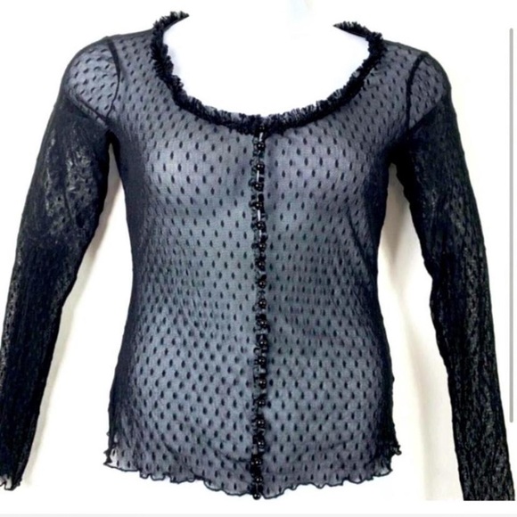 Vintage Y2K Betsey Johnson black swisss lace Polka Dot top L - Picture 1 of 3